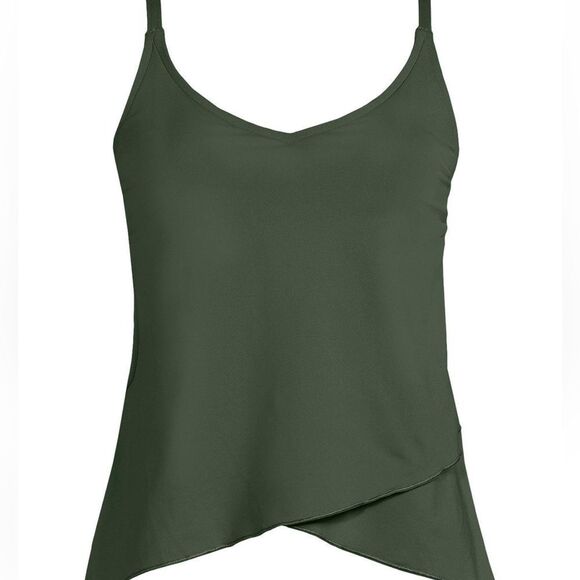 Land’s End Plus Standard tulip hem soft adjustable tankini top olive Green Var - Picture 1 of 5